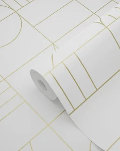 ESTAhome papier peint art déco blanc et or - 53 cm x 10.05 m - 139141