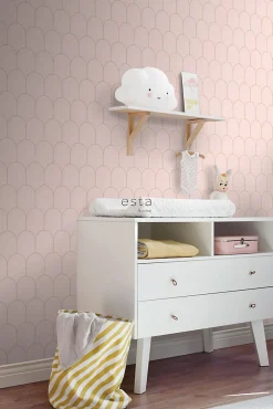 ESTAhome papier peint art déco rose clair et or - 53 cm x 10.05 m - 139201