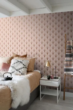 ESTAhome papier peint art déco rose clair et or rose - 53 cm x 10.05 m - 139229