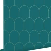 ESTAhome papier peint art déco bleu canard et or - 53 cm x 10.05 m - 139205