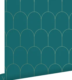 ESTAhome papier peint art déco bleu canard et or - 53 cm x 10.05 m - 139205