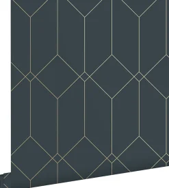 ESTAhome papier peint art déco bleu foncé et or - 53 cm x 10.05 m - 139225