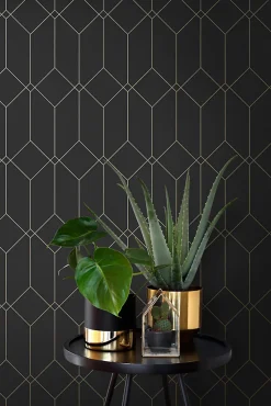 ESTAhome papier peint art déco noir et or - 53 cm x 10.05 m - 139746
