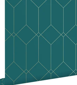 ESTAhome papier peint art déco or, vert et bleu - 53 cm x 10.05 m - 139224