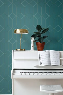 ESTAhome papier peint art déco or, vert et bleu - 53 cm x 10.05 m - 139224