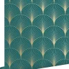 ESTAhome papier peint art déco bleu canard et or - 53 cm x 10.05 m - 139230