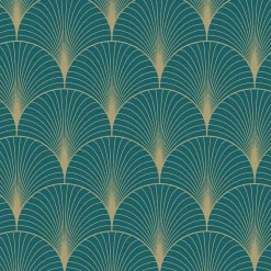 ESTAhome papier peint art déco bleu canard et or - 53 cm x 10.05 m - 139230