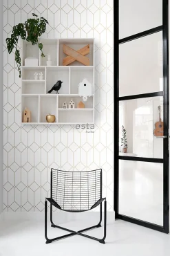 ESTAhome papier peint art déco blanc et or - 53 cm x 10.05 m - 139223