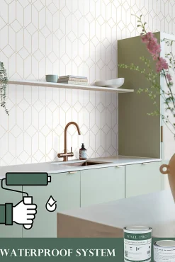 ESTAhome papier peint art déco blanc et or - 53 cm x 10.05 m - 139223