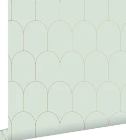 ESTAhome papier peint art déco vert menthe clair et or - 53 cm x 10.05 m - 139202