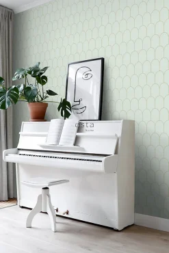 ESTAhome papier peint art déco vert menthe clair et or - 53 cm x 10.05 m - 139202