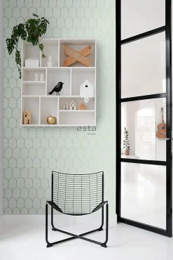 ESTAhome papier peint art déco vert menthe clair et or - 53 cm x 10.05 m - 139202