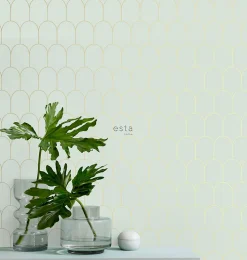 ESTAhome papier peint art déco vert menthe clair et or - 53 cm x 10.05 m - 139202
