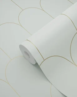 ESTAhome papier peint art déco vert menthe clair et or - 53 cm x 10.05 m - 139202