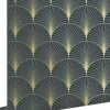 ESTAhome papier peint art déco bleu foncé et or - 53 cm x 10.05 m - 139231