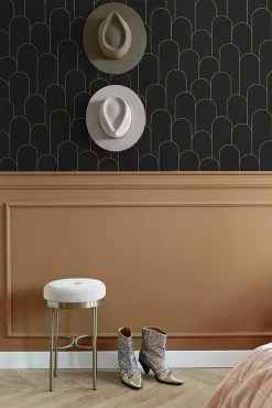 ESTAhome papier peint art déco noir et or - 50 x 900 cm - 139658