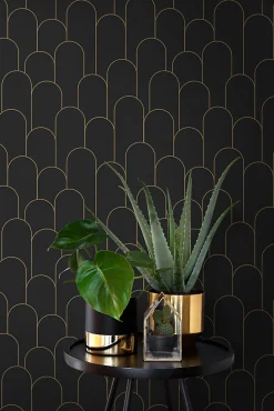 ESTAhome papier peint art déco noir et or - 50 x 900 cm - 139658