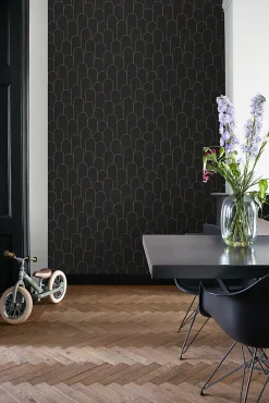 ESTAhome papier peint art déco noir et or - 50 x 900 cm - 139658
