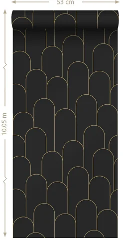 ESTAhome papier peint art déco noir et or - 50 x 900 cm - 139658