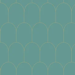 ESTAhome papier peint art déco bleu canard et or - 53 cm x 10.05 m - 139204