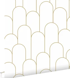 ESTAhome papier peint art déco blanc et or - 50 x 900 cm - 139653