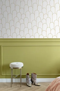 ESTAhome papier peint art déco blanc et or - 50 x 900 cm - 139653