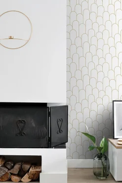 ESTAhome papier peint art déco blanc et or - 50 x 900 cm - 139653