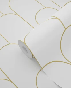ESTAhome papier peint art déco blanc et or - 50 x 900 cm - 139653