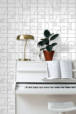 ESTAhome papier peint art déco blanc et noir - 53 cm x 10.05 m - 139142