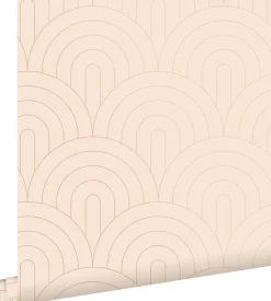 ESTAhome papier peint art déco rose pêche clair et or rose - 53 cm x 10.05 m - 139216