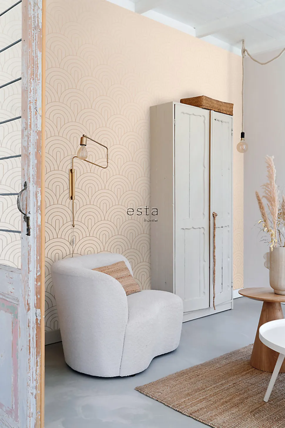ESTAhome papier peint art déco rose pêche clair et or rose - 53 cm x 10.05 m - 139216