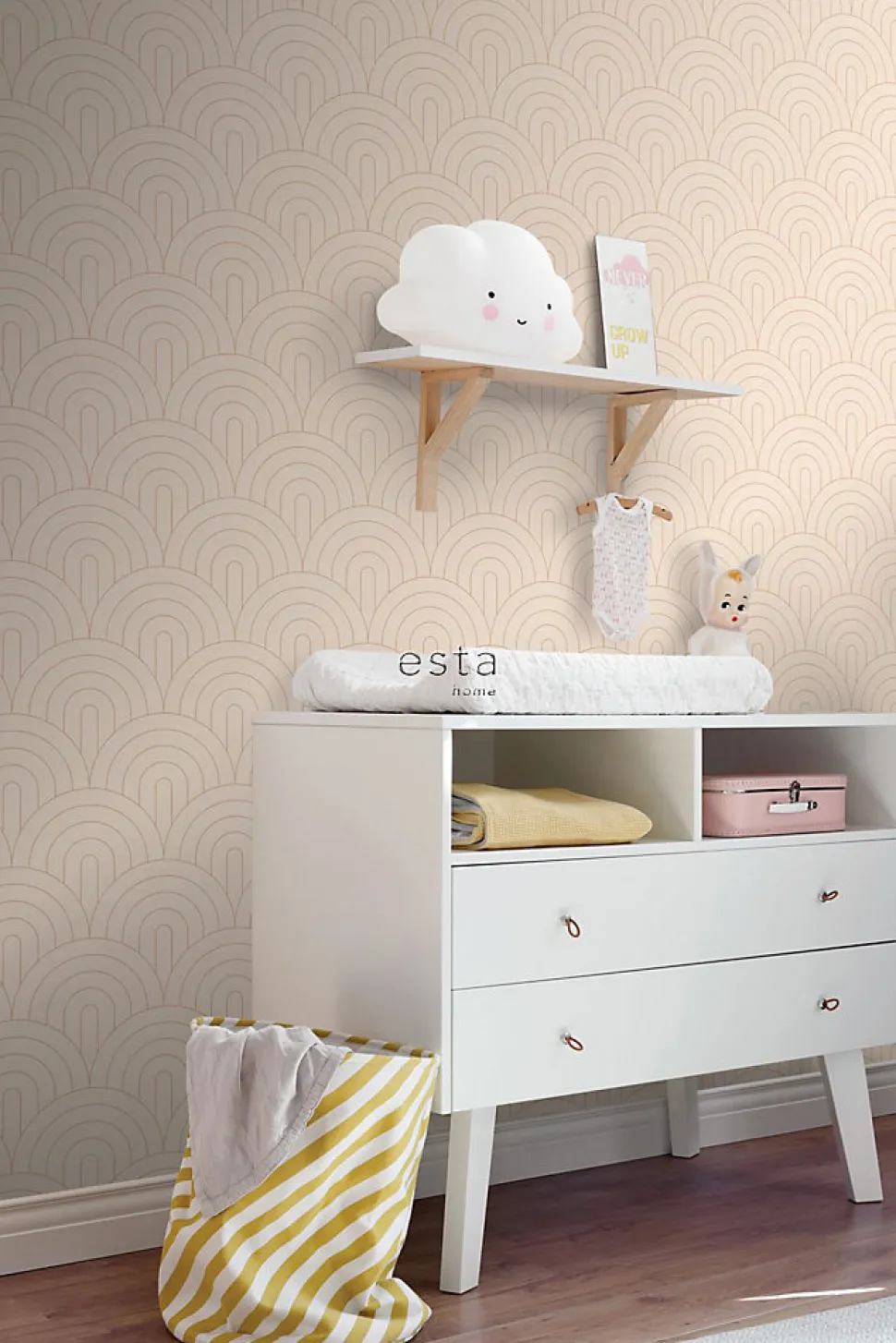 ESTAhome papier peint art déco rose pêche clair et or rose - 53 cm x 10.05 m - 139216