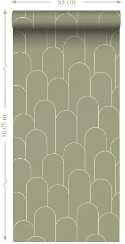 ESTAhome papier peint art déco vert kaki - 50 x 900 cm - 139655