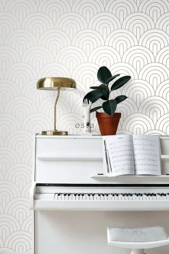 ESTAhome papier peint art déco blanc et or - 53 cm x 10.05 m - 139215
