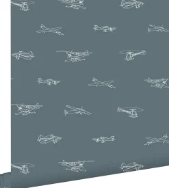 ESTAhome papier peint avions et hélicoptères bleu gris - 53 cm x 10.05 m - 139509