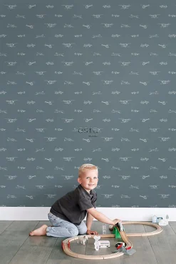 ESTAhome papier peint avions et hélicoptères bleu gris - 53 cm x 10.05 m - 139509
