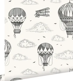 ESTAhome papier peint ballons à air chaud noir et blanc - 50 x 900 cm - 139715