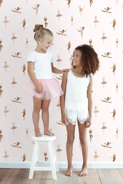 ESTAhome papier peint ballerines terracotta et rose lilas - 53 cm x 10.05 m - 139536