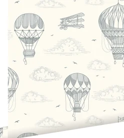 ESTAhome papier peint ballons à air chaud vieux blanc - 50 x 900 cm - 139716