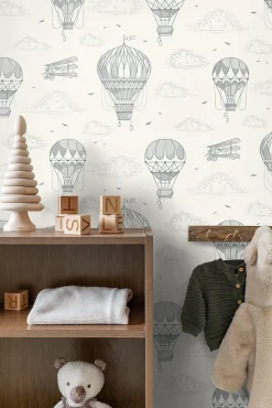 ESTAhome papier peint ballons à air chaud vieux blanc - 50 x 900 cm - 139716