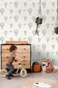 ESTAhome papier peint ballons à air chaud vieux blanc - 50 x 900 cm - 139716