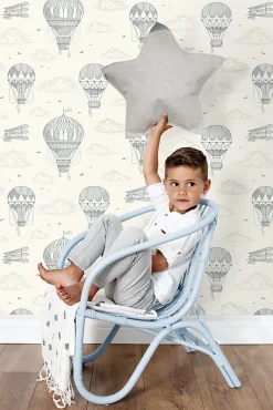 ESTAhome papier peint ballons à air chaud vieux blanc - 50 x 900 cm - 139716