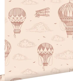 ESTAhome papier peint ballons à air chaud rose terracotta - 50 x 900 cm - 139717