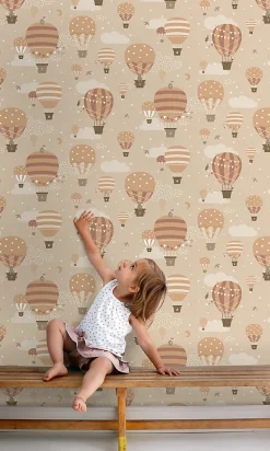 ESTAhome papier peint ballons à air chaud beige et terracotta - 53 cm x 10.05 m - 139801