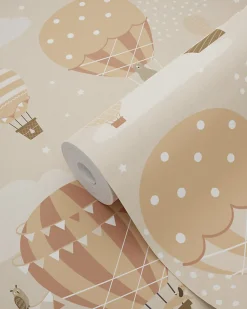 ESTAhome papier peint ballons à air chaud beige et terracotta - 53 cm x 10.05 m - 139801