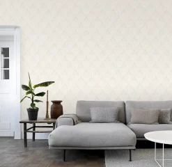 ESTAhome papier peint baroque gris chaud et couleur sable - 53 cm x 10.05 m - 127603