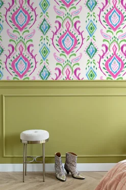 ESTAhome papier peint baroque vert et rose - 53 cm x 10.05 m - 148648