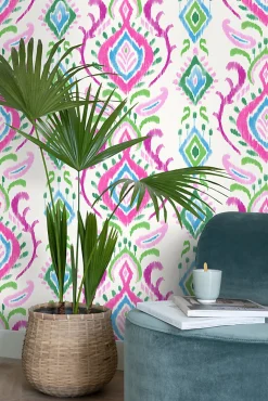 ESTAhome papier peint baroque vert et rose - 53 cm x 10.05 m - 148648
