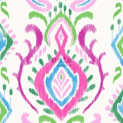 ESTAhome papier peint baroque vert et rose - 53 cm x 10.05 m - 148648