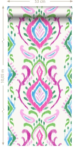 ESTAhome papier peint baroque vert et rose - 53 cm x 10.05 m - 148648